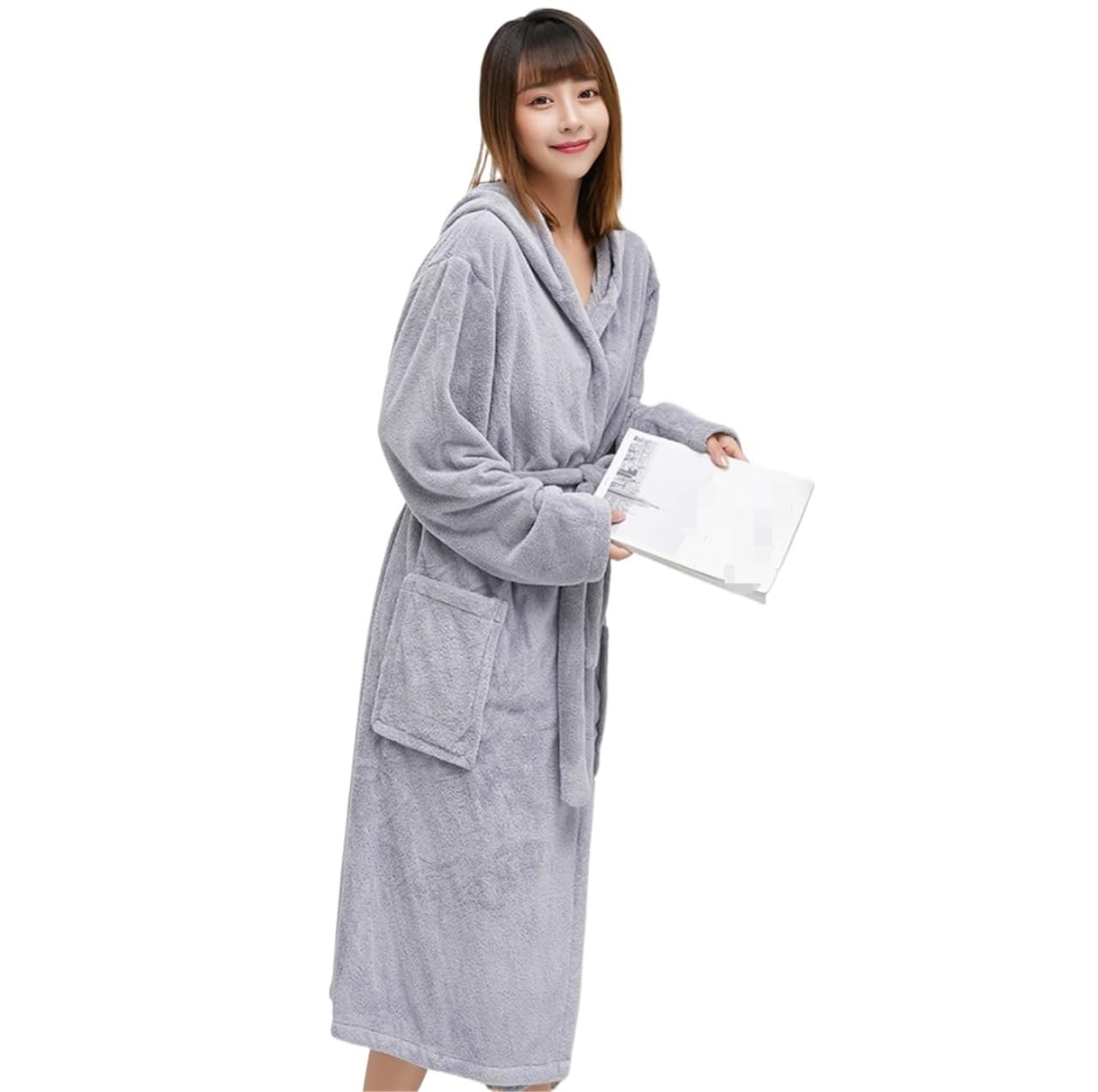Albornoz Para Viajes Piscina Batas De Felpa For Mujer Forro Polar Con Capucha Albornoz Largo Y Acogedor, Suave Cálido Ropa De Dormir