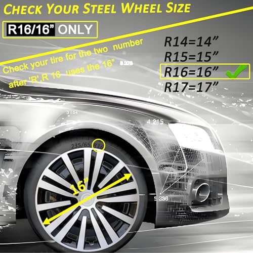 Image of Hubcap Wheel Cover Replacement R16 Hub Caps Universal Wheel Rim Cover ABS Material Exterior Accessories Snap On Car Truck SUV -Set of 4 (16-Inch, Silver-Black)
