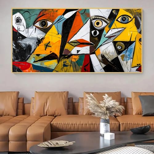 Peinture impression sur toile personnage abstrait avec cadre doré chic LSYALUCK 60x145cm