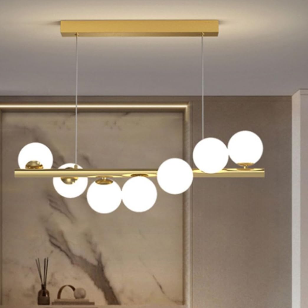 Dopa Dopastore Lampadario a Sospensione con 7 Attacchi G9 Design Sette Sfere in acrilico con Staffa Lineare Bronzo Portalampada Moderno per Interni IP20