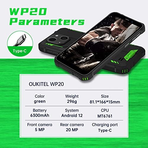 OUKITEL Rugged Phone WP20(2022),Android 12 Unlocked Rugged Smartphone,6300mAh,5.9",4GB+32GB/1TB SIM Free Mobile Phones,20MP Camera,IP68/69K Lightweight Waterproof Phone,4G Dual SIM-Green