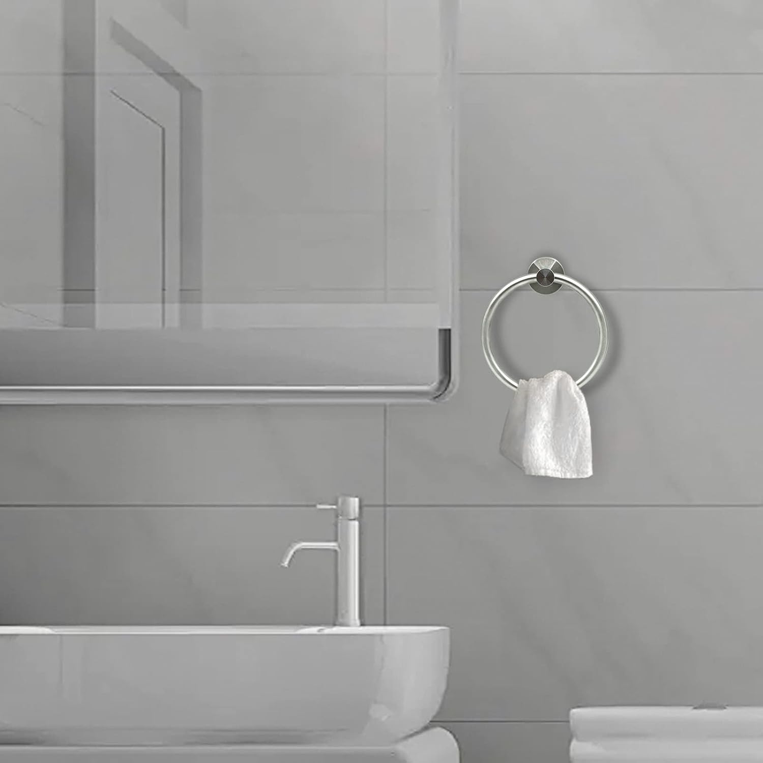 Brushed Nickel Hand Towel Ring - Simple Round Towel Hanger for Bathroom Wall Mounted, Stainless Steel SUS 304 - Image 7