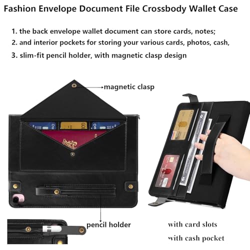 UUCOVERS for iPad 9th/8th/7th Generation Crossbody Handbag Stand Case with Pencil Holder/Pockets [Shoulder Strap/Hand Strap] Magnetic Wallet Envelope Cover for iPad 10.2 inch 2021/2020/2019, Black - Thumbnail 4