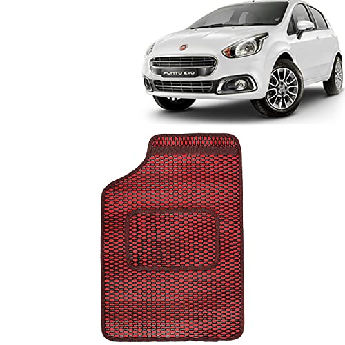Image of Kingsway Dotted Design Car Floor Foot Mats Universal Fit for Fiat Punto Evo, Model Year : 2012-2019, Water and Dustproof, Color Red, Set of 5 Pieces