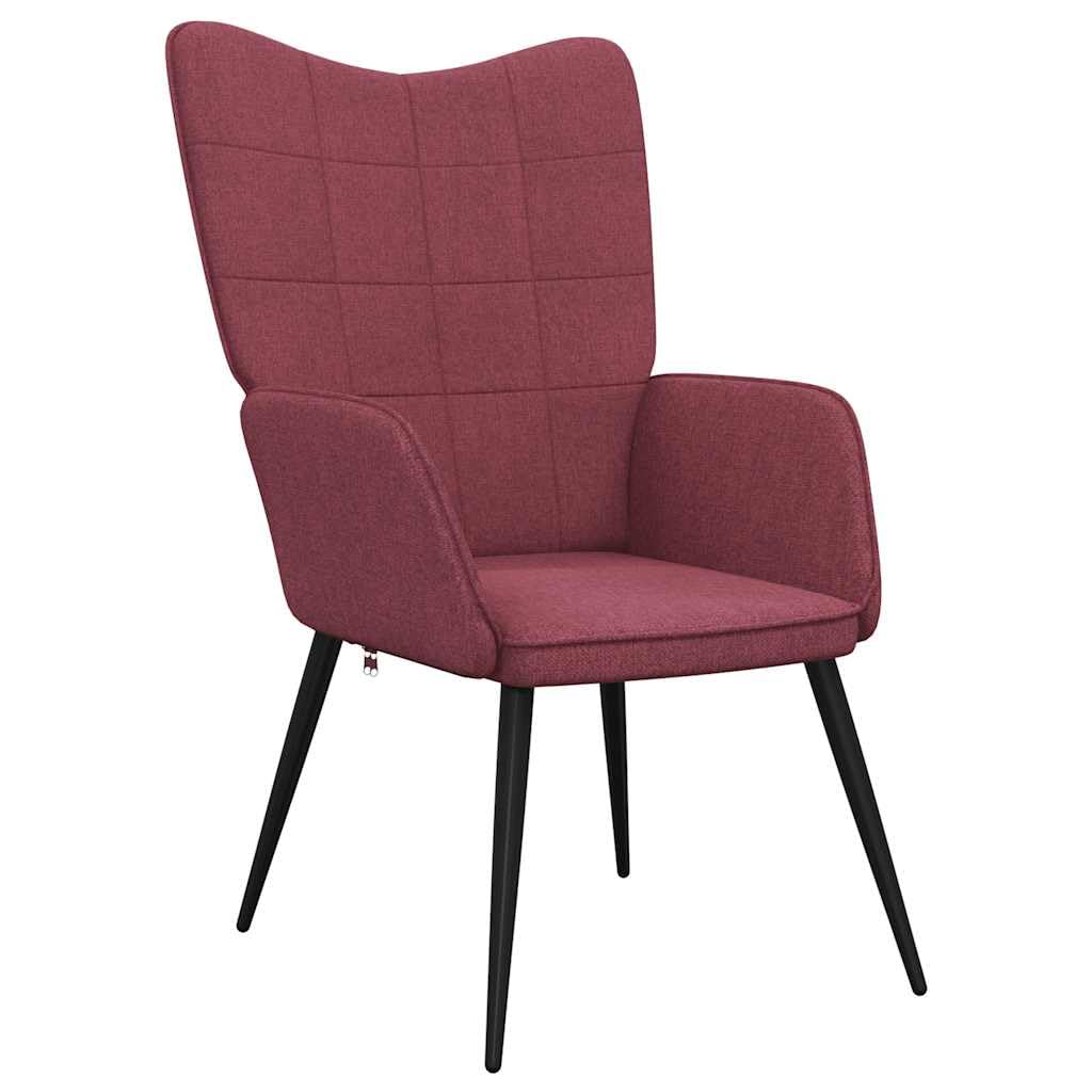 Sillón de relax con taburete, tejido rojo vino, 61 x 70 x 96,5 cm, moderno, cómodo asiento acolchado con patas de madera, para salón, dormitorio, oficina