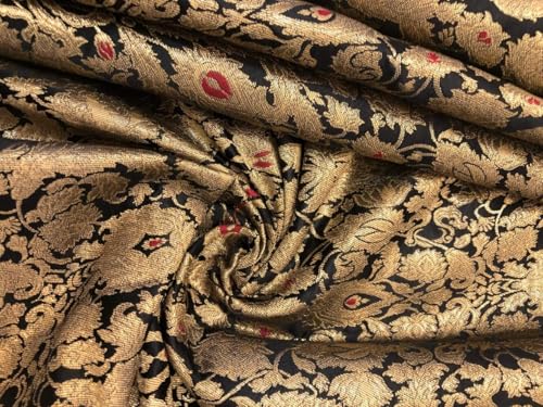 Tissu brocart de soie kaki noir 111,8 cm jacquard au mètre BRO1120