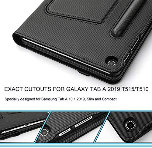 Bluetooth Keyboard Case for Samsung Galaxy Tab A 10.1 2019 T510 / T515, Protective Cover with Removable QWERTY Rechargeable Keyboard, Black