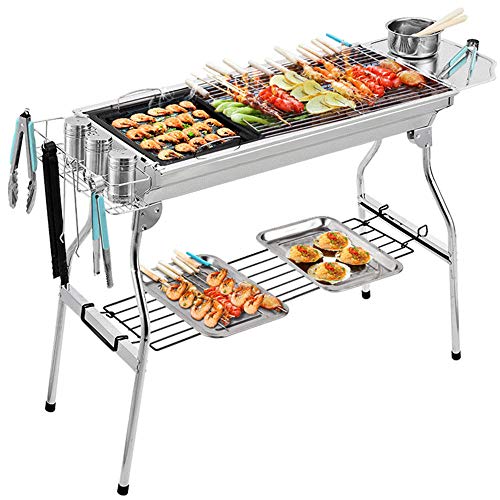 Holzkohlegrill, Tragbarer Klappgrill, Standgrilll Aus Edelstahl, BBQ Grill Mit Antihaft-Pfanne, Gute Belüftung, Für 5-15Personen, Für Picknick,