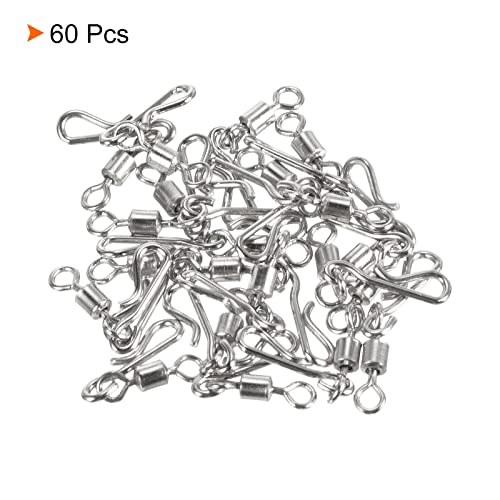 PATIKIL Fishing Rolling Swivel with Hanging Snap, 60 Pack 9lb Stainless Steel Fishing Terminal Tackle, Silver - Image 3