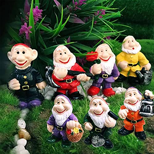 MIBUNG 7pcs Miniature Garden Gnomes Statues - Mini Funny Gnomes Dwarfs Figurines Set, Fairy Garden Decor Accessories Outdoor Bonsai Tabletop Halloween Christmas Decoration Kids Adults Gifts, A