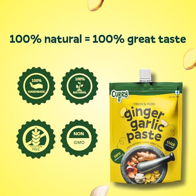 Image of CURRYiT Preservative Free Ginger Garlic Paste | Adrak Lahsun Paste for Cooking | Fresh & Pure | Homemade Taste & Quality | Thick & Coarse 300gm (Pack of 2)