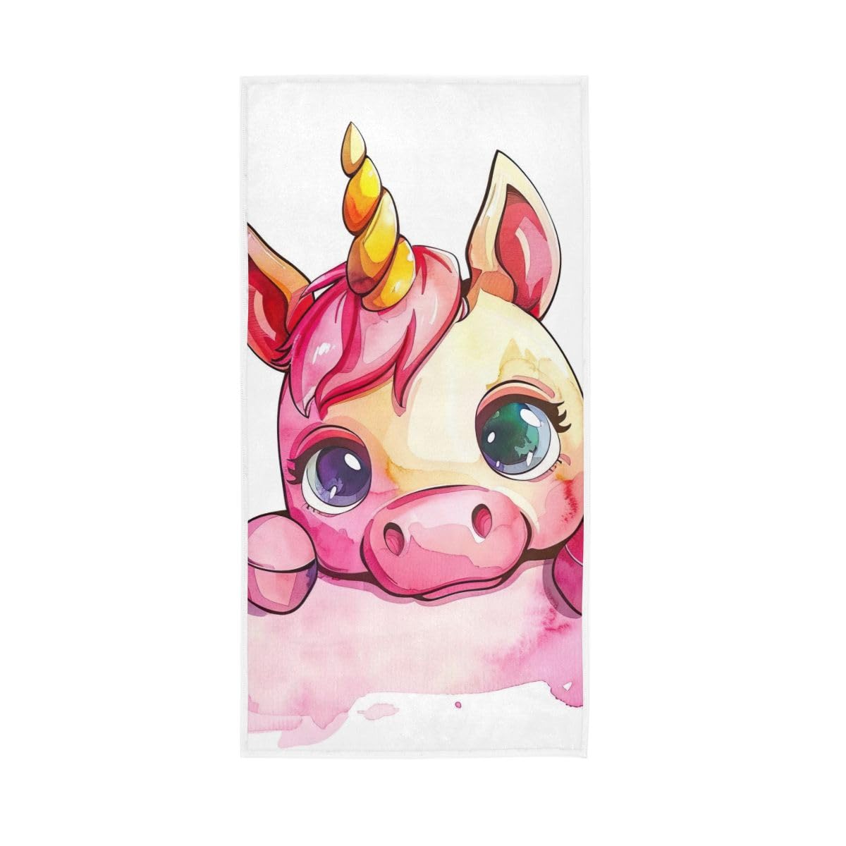 HUYGD Cartoon Unicorn Peeking Over Edge Hand Towels, 15 x 30 Inches, Soft Highly Absorbent Towels for Bathroom Gym Shower