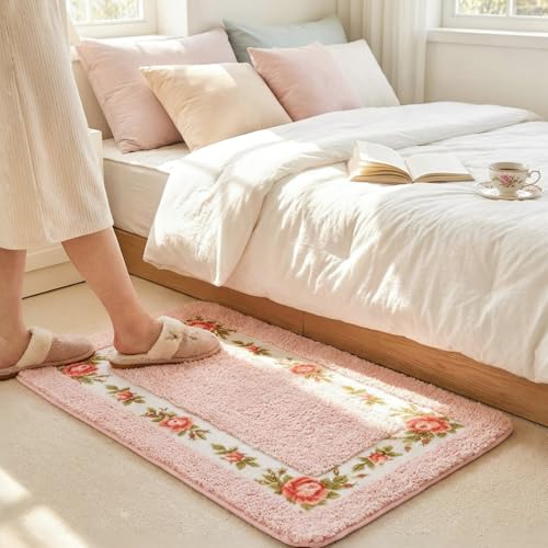 QMEAKMONY Bathroom Rugs Romantic Rose Flower Bath Rugs - Soft,