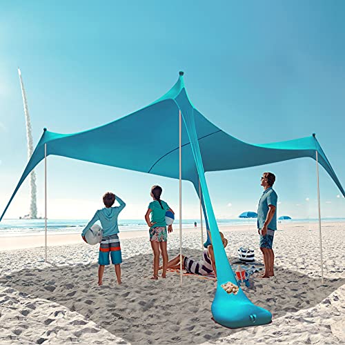 HARBLAND Beach Tent, 10X10 FT Beach Shade Canopy UPF50+ with Carry Bag for Outdoor, Backyard, Adult and Baby(4 Poles, 4-8 People)