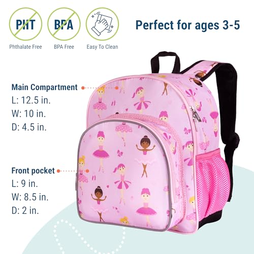 Image of Wildkin 12 Inch Toddler Backpack for Kids, Ballerina | Ages 3-7, insulated front pocket - coordinates with matching Wildkin nap mats and water bottles