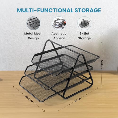 Image of The Better Home Office Files Storage Organizer Desk Organizer | Office Accessories | Metal Mesh Design | Documents, Files, Newspaper, Magazines Multipurpose Storage For Reception Table