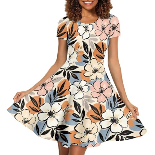 Image of AFPANQZ Womens Casual Summer Lightweight Vintage Dress Short Sleeve Midi Dress Knee-Long Luxury Formal Dress
