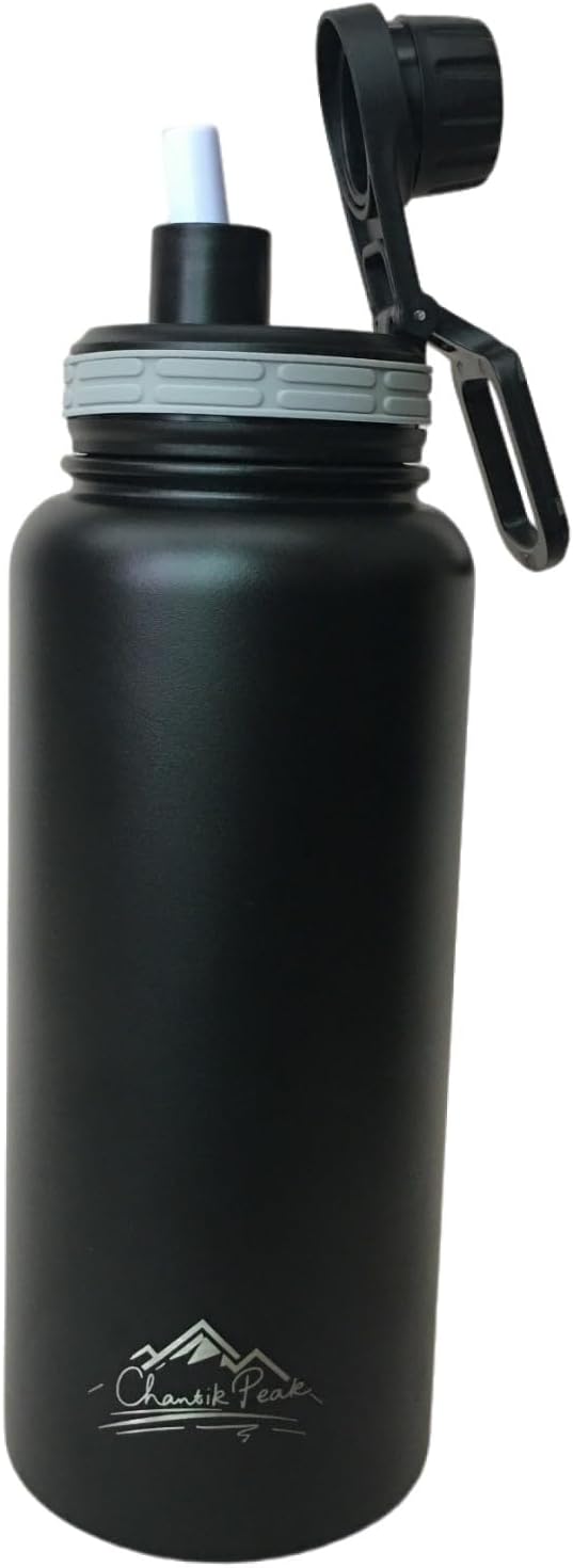 Insulated Water Bottle, 32 oz, Stainless Steel, Wide Mouth with Leak-Proof Lid, pop-up straw (Secret Midnight, 32oz) - Image 2