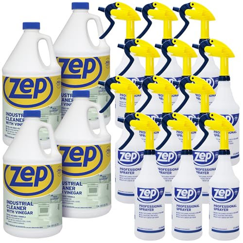 Zep Industrial Cleaner With Vinegar 1 Gal (Case of 4) Professional Sprayer Bottle (Case of 12) - R48410 - No-Rinse Professional Grade Formula with Fresh and Clean Scent