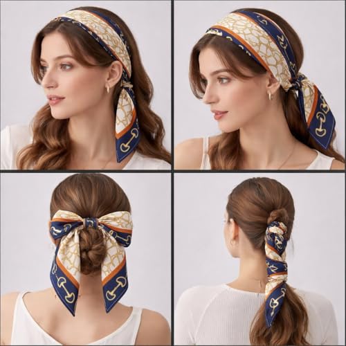 Image of Silk Like Head Scarf for Women Stylish Bandanas for Women Vintage Hair Scarf Wrap and Sleeping, Boho Floral Print Square Bandana Gift