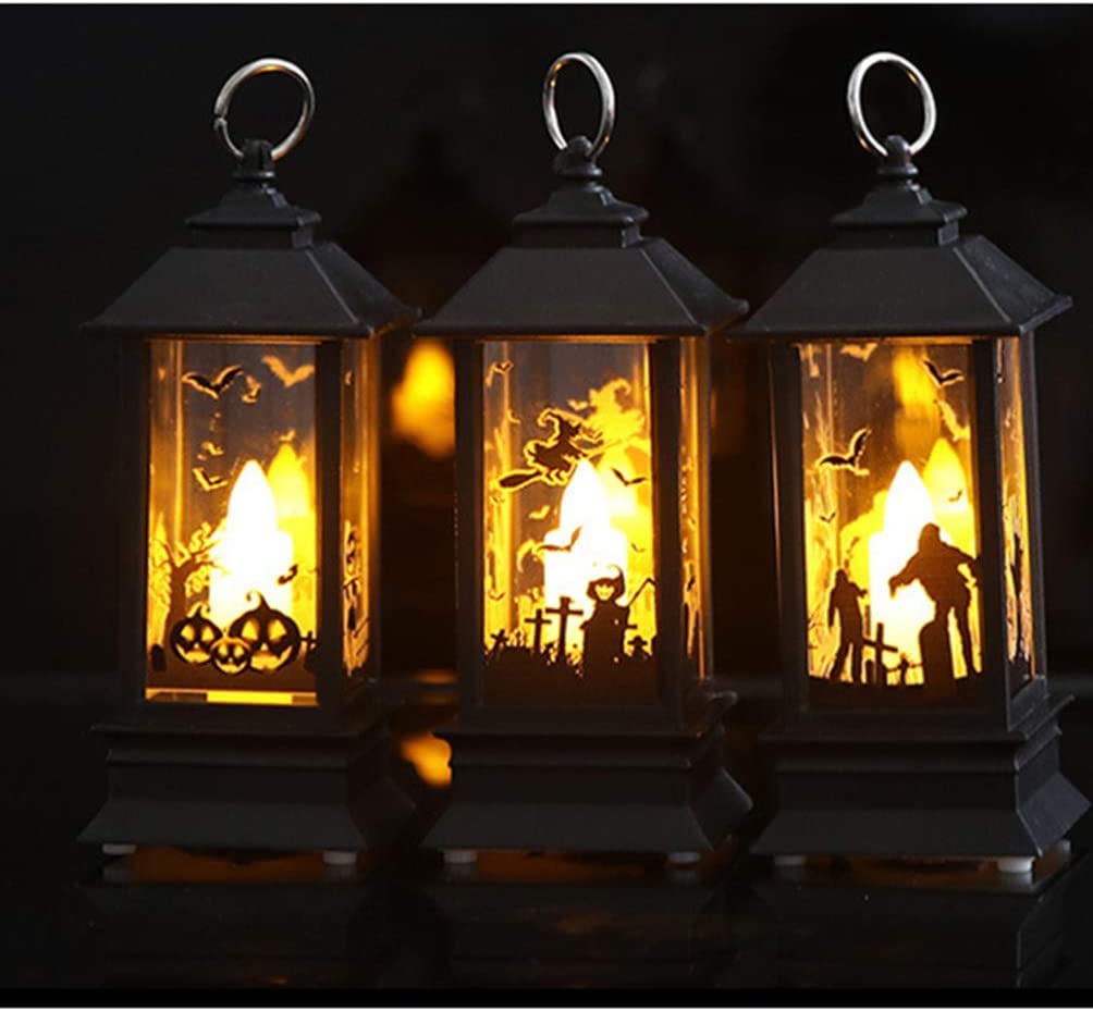 Lampion Dyni Wiszące oświetlenie latarni, zasilane bateryjnie bezpłomieniowa świeca LED Halloween latarnia Decorat na patio ogrodowym dziedzińcu Dekoracje Halloween(Ghost)