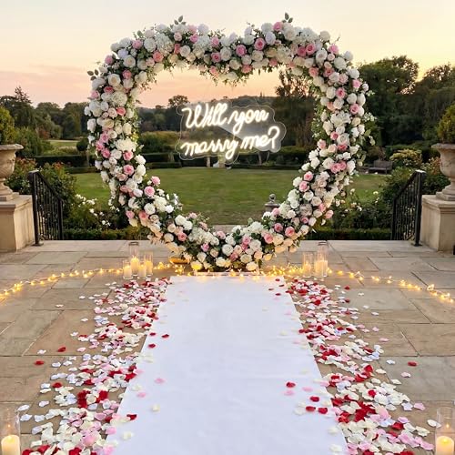Breling Proposal Decorations Kit 6.6ft Will You Marry Me LED Neon Light Metal Heart Arch Stand and Sign Backdrop for Proposal Wedding Bridal Valentine Engagement Birthday Party((Multicolor)