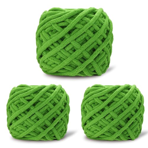 Image of 3 Pack Plush Chenille Chunky Yarn for Crocheting 100g(54.6yd) - Bulky Thick Fluffy Yarn for Knitting- Soft Velvet for Baby, Blanket Knitting Blanket Yarns- Amigurumi Yarns (3-Green)