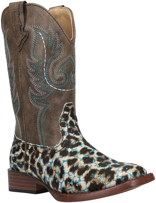 ROPER Kids Girls Glitter Leopard Square Toe Casual Boots Mid Calf