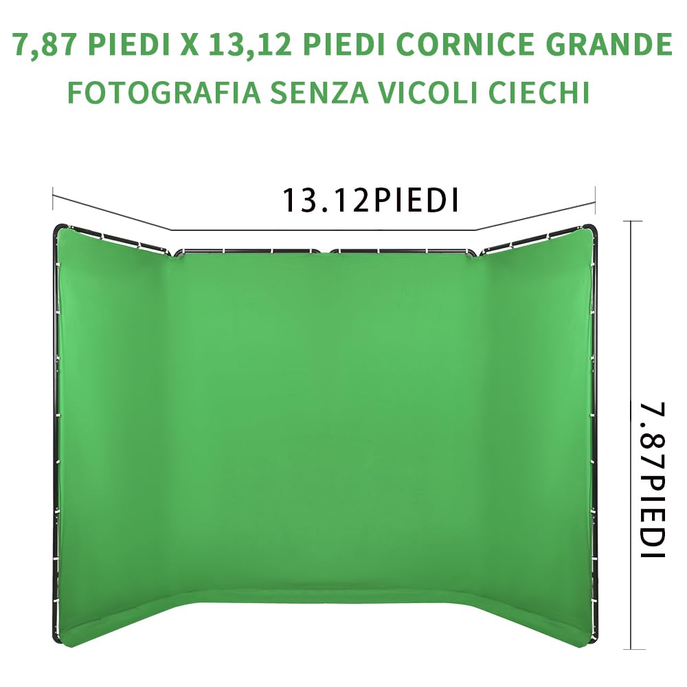 2,4m x 4m Sfondo Verde Grande Fotografico con Supporto Portatile per Video, Ritratto, Streaming, Studio,Fotografia di Prodotto, Keying, Palcoscenico