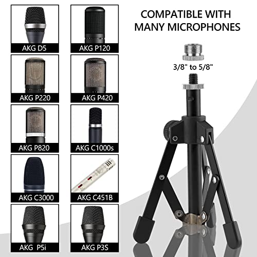 Geekria for Creators Tabletop Tripod Mic Stand Compatible with AKG D5, P120, P420, P820, C1000S, C3000, C451B, P5i - Image 4