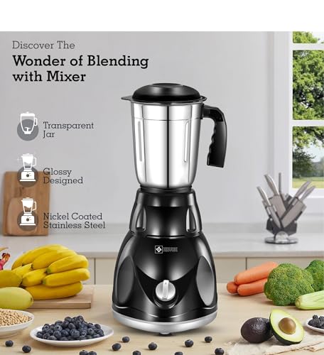 Image of Havok 750W Mixer Grinder for Kitchen with 3 Stainless Steel Jars | Heavy Duty 20000 RPM Motor Mixie for Spices Chutney Smoothies | Rust-Resistant Blade | Overload Protection | 1.5L Large Blending Jar