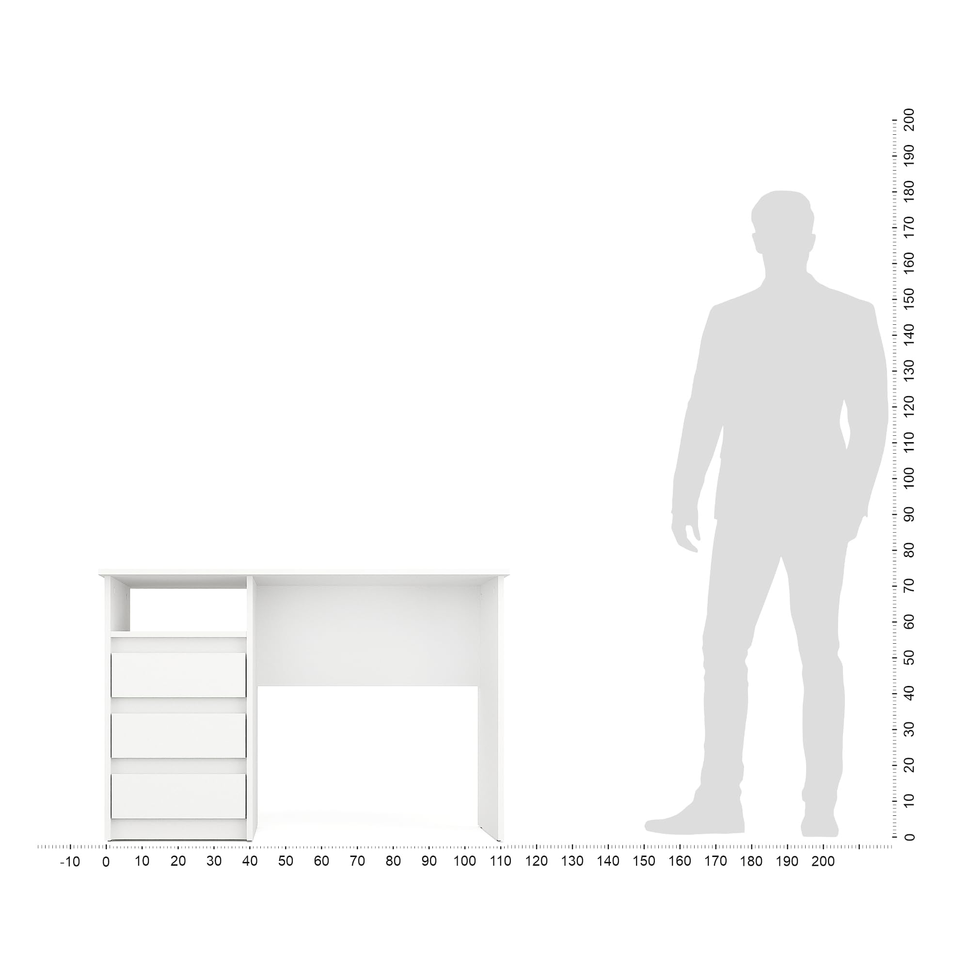 Komto Bureau avec Rangement – Modèle Blanc avec 3 Tiroirs, Idéal pour Chambre Ado ou Espace de Travail, Style Moderne | Oslo 110 x 50 x 74 cm