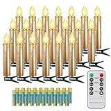 FREEPOWER 20er Gold LED Christbaumkerzen Kabellos mit Fernbedienung Timer Flackern Warmweiß Dimmbar, Innen Outdoor Wasserdicht, Weihnachtskerzen Weihnachtsbaum Beleuchtung(mit 20 Batterien)