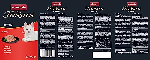 animonda vom Feinsten Kitten Katzenfutter nass mit Rind (6 x 100 g), Kitten getreidefreies Katzen Nassfutter ohne Zucker, mit frischen fleischigen Zutaten