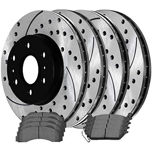 Auto Shack SCD1012PR64113 Set of 4 Drilled and Slotted Rotors and 8 Ceramic Brake Pads
