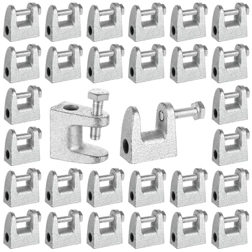 AKOLAFE 30 Pack Mini C-Clamp Set, 3/8' Threaded Hole, 3/4' Jaw Opening, Silver, Heavy Duty, Adjustable Beam Clamp for Woodworking, Welding, Vertical Rod, Piping, Tubing