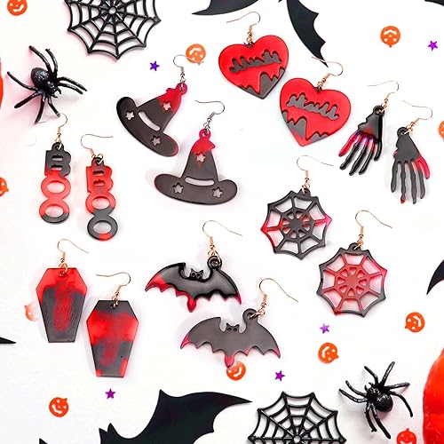 Juome 94 Pcs Halloween Earring Resin Molds Silicone, 26 Pairs Halloween Silicone Molds for Epoxy Resin Skull Pumpkin Ghost Coffin Bat Spider Web Earrings DIY Jewelry Crafts Pendant Keychain Making