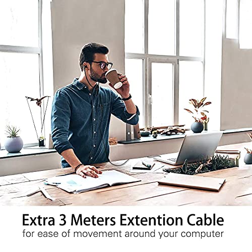 Image of SIMOLIO Anti-Dropping Wired TV Earphone with Volume Control, Extra Long Cord Headphone with Mic for TV, PC, RCA & 3.5mm Cable Included, 14.9ft Extension Cable Earphone, Extra Soft Ear Tips, SM-901TV