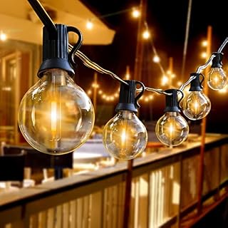 Naatsu 9M/30FT Outdoor String Lights, Waterproof Connectable G40 Patio String Lights, 15 Hanging Sockets,16 E12 1W LED Bulbs 2700K Warm Light for Outside Backyard Garden Porch Christmas Party
