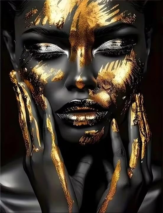 Póster y láminas de mujer en negro y dorado, cuadro sobre lienzo, arte de pared para la decoración del hogar en la sala de estar (50x70cm/Con marco)