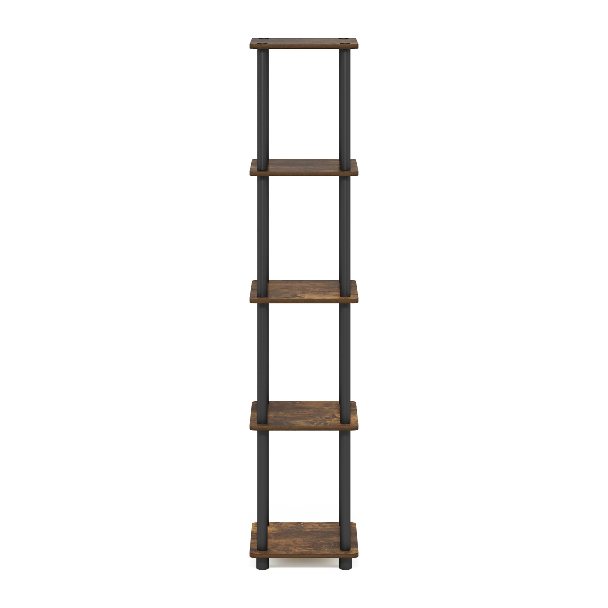 Furinno TURN-N-TUBE Scaffale Portaoggetti, Libreria Quadrata A 5 Ripiani, Mensola Angolare, Ripiani Aperti Senza Attrezzi, Tubi Tondi, Per Organizzazione E Contenimento, Pino Ambrato