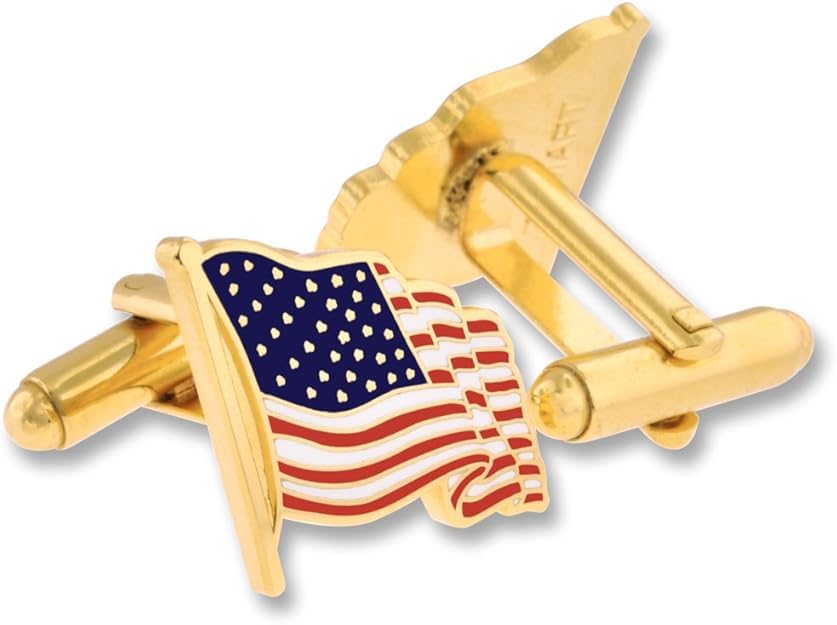 Image of PinMart's Gold Color Plated and Silver Made in the USA American Flag Enamel Lapel Pin, Cufflink & Tie Clip