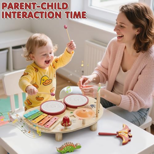 Lehoo Castle Kids Toys Musical Instruments, Toddler Wooden Toys Drum Kit, Baby Toy with Drum Sticks, Baby Rattle, Learning & Education Sensory Toy s for 3 4 5 Year Od Boys Girls - Image 6