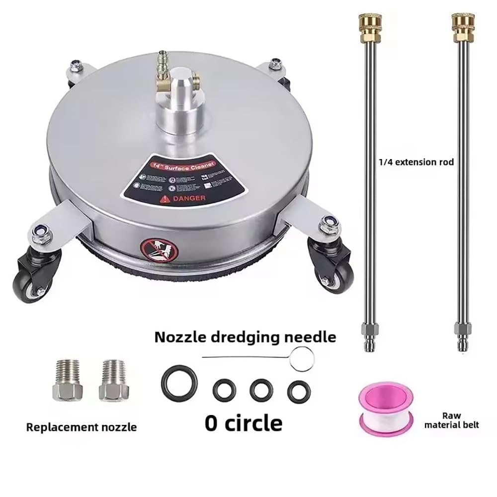 Limpia Superficies de para Hidrolimpiadora: 4 Ruedas, Doble Boquilla, 360° Giratorio | 4000 PSI | Conexión Rápida 1/4" | Acero Inoxidable para Terrazas, Entradas y Suelos (13 Pulgadas)