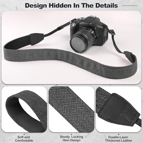 Image of Universal Camera Strap - Camera Neck Strap, Adjustable Shoulder Straps Compatible with Canon, Fujifilm, Nikon, Olympus, Panasonic and other SLR and mirrorless cameras - Black and White Stripes