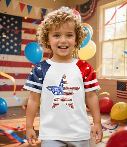 Image of Girls 4th of July Shirt Kids USA Shirts American Flag Tshirt Girls Boys Patriotic T Shirt Independence Day Tee Tops
