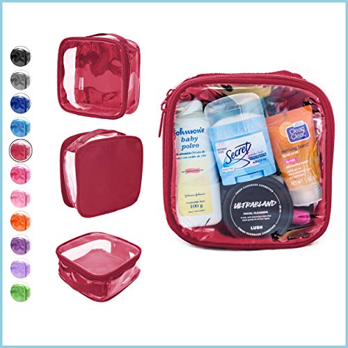 Image of EzPacking Clear TSA Approved 3-1-1 Travel Toiletry Bag for Carry On /Quart Size Transparent Liquids Pouch for Airport Security /Reusable See Through Vinyl & PVC Plastic Organizer Men Women (Burgundy)