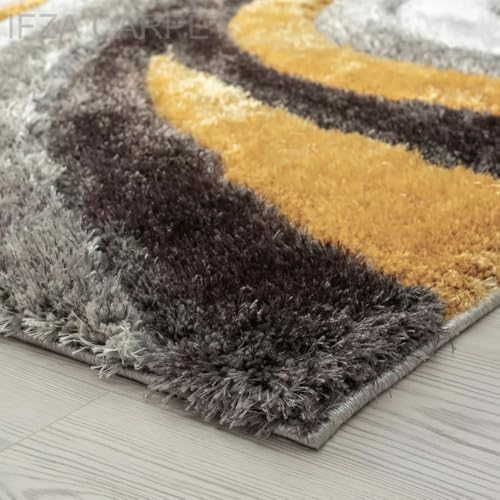 Image of Soft Shaggy Carpet 3x5 Feet - Ultra Plush, Non-Slip, High Pile 2 Inch Microfiber Rug for Bedroom, Living Room, Kids Room & Office - Modern Cozy Floor D�cor (Yellow Black C)