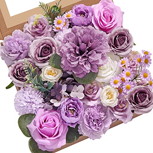 Serwalin Flores artificiales de seda falsas, flores moradas para bricolaje, ramos de boda, centros de mesa, arreglos para fiestas, baby shower, decoración del hogar
