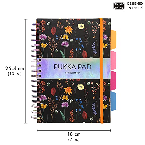 Image of Pukka Pad Bloom B5 Hardcover Ruled Single Line Subject Project Book 200 Pages 80gsm Pack of 3 Black Blue Cream Covers